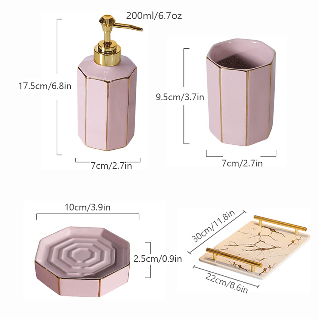 Set di Accessori da Bagno in Ceramica - 5 Pezzi Set di Dispenser di Sapone Eleganti per lavabo, arredo per la casa, Porta spazzolini, Vassoio per Bicchieri, Fla