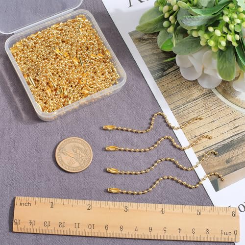 SOFPLATE 1 Box 100Pcs 4"/10cm 2mm Gold Dog Tag Chain Stainless Steel Key Ball Beads Chain Bulk Short Chains Necklace Adjustable Metal Beaded Chains with Connector for Jewelry Making Keychain Crafts - Image 3