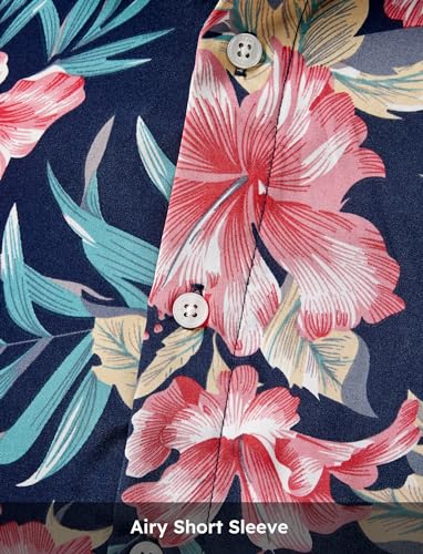 Image of PATPAT Family Hawaiian Matching Outfits - Mommy and Me Vacation Outfits | Halter Sundresses and Button Down Shirts,Caribbean Vacation Summer Tropical Outfits,Hawaiian Boho Tropical Floral Printed