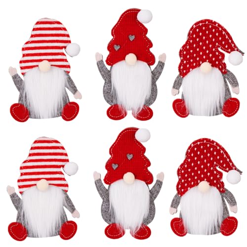 Portaposate Feltro Natalizio, 6 Pz Tasca per Posate Babbo Natale, Rosso Coltelli Forchetta Stoviglie, Gnomi Senza Volto, Decorazioni da Tavola
