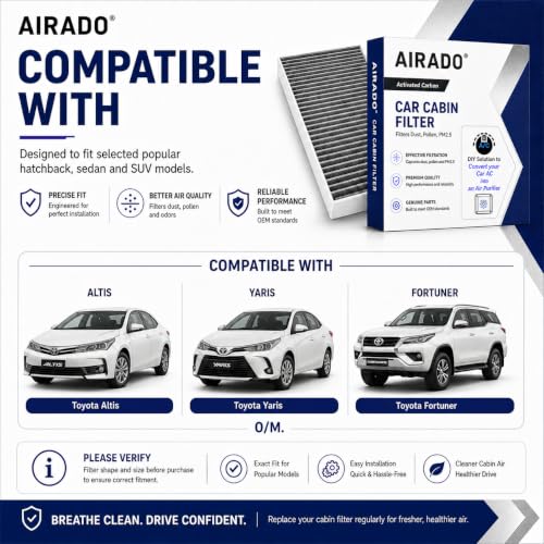 Image of Car Cabin Air Filter with Activated Carbon | AC Filter for ALTIS /Yaris /FORTUNER | PM2.5 Dust Protection | Easy DIY Installation | Pack of 1 | Car Cabin Air Filter with Activated Carbon