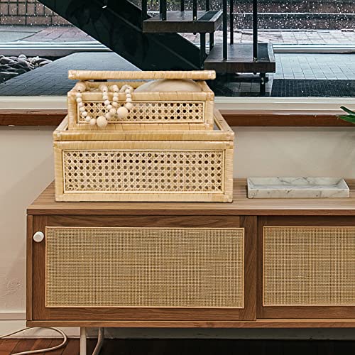 Poprhino Rattan Decorative Box With Glass Lids, Rectangular Decorative Boxes For Home Décor, Rattan Woven Case For Display, Set Of 2 Wicker Storage Decoration #TOP5