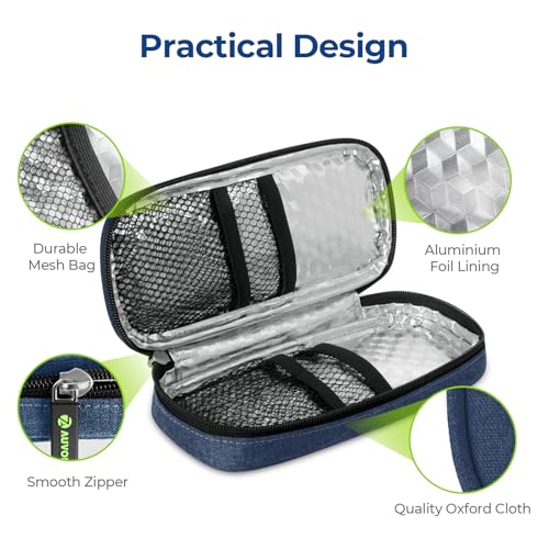 Image of AUVON Insulin Cooler Travel Case, Diabete Care, 2x90g TSA-Approved Ice Pack | Diabetic Medication Insulated Cooling Bag for 2 Insulin Pens and Diabetic Supplies Storage, Compact for Daily Life and Trips