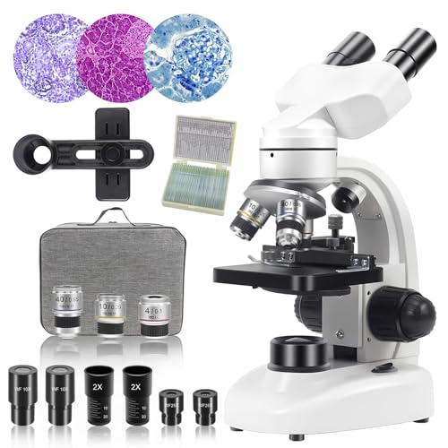 Microscope binoculaire composé 40X-2000X, WF10X WF25X avec Lames de Microscope (30 pièces),Platine Mécanique, pour l’école, Le Laboratoire,...