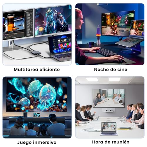 KiWiBiRD Hub hdmi 2 monitores, Adaptador USB C a HDMI Dual, Splitter hdmi 1 Entrada 2 Salidas Tipo C 4K 2160p 1440p 1080p HDCP PD 100W, Compatible con Macbook Mac TV PC Proyector - imagen 8