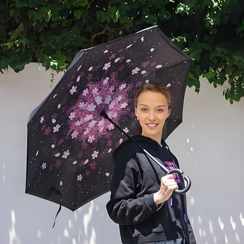 Image of MRTLLOA 40 /49 /56 Inch Oversize Windproof Inverted Reverse Upside Down Umbrella, Golf Size Rain Umbrella, Double Layer, C-Shaped Handle for Men, Women and Kids (Pink Sakura, 49 Inch)