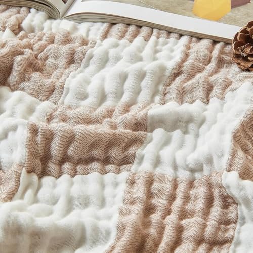 Image of EMME Cooling Muslin Twin Blanket - Checkered Lightweight Summer Cotton Blankets of Rayon Derived from Bamboo for Hot Sleepers, Ultra Soft Breathable All Season Gauze
