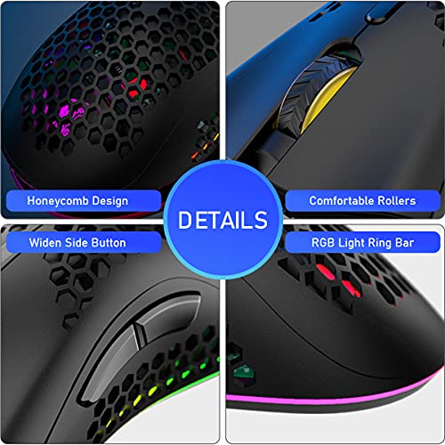 Wireless Lightweight Gaming Mouse Honeycomb With 7 Button Multi Rgb Backlit Perforated Ergonomic Shell Optical Sensor Adjustable Dpi Rechargeable 800 Mah Battery Usb Receiver For Pc Mac Gamer(Black) #TOP5