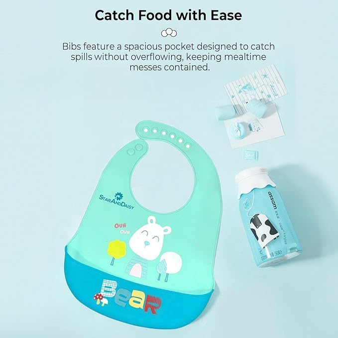 Image of StarAndDaisy Reusable Silicone Bib for Baby with Adjustable Buttons for Mess-Free Feeding