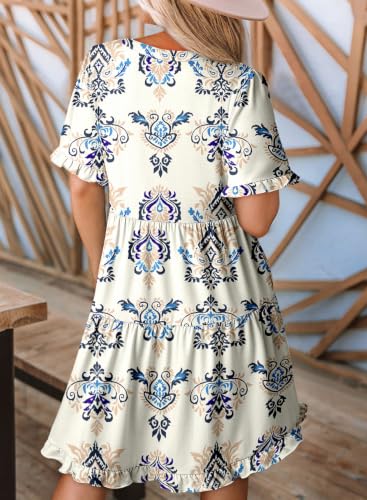 Image of Dokotoo Womens Summer Dresses 2026 V Neck A Line Short Sleeve Casual Ruffle Babydoll Mini Dress