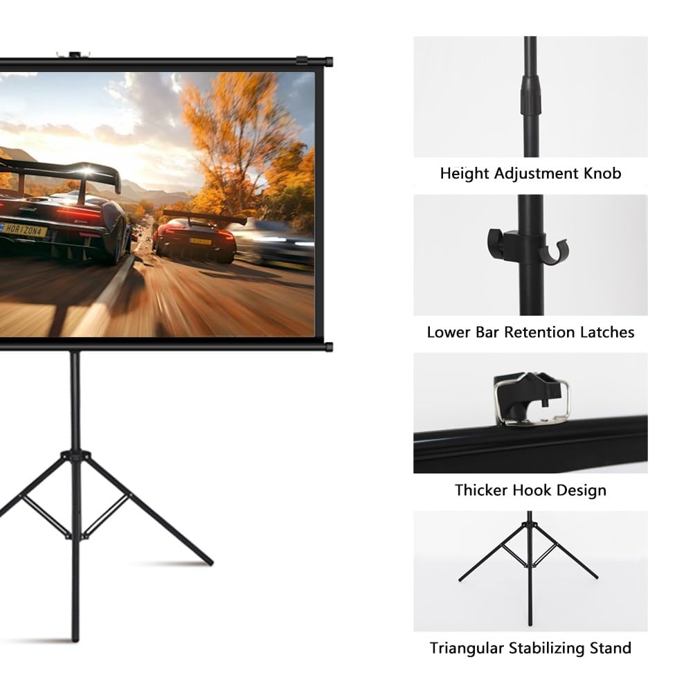 Schermo di Proiezione Mobile da 84 pollici 4K Ultra HD con Supporto a Treppiede, Telo Cinematografico Montato a Parete 16:9 per Casa Ufficio Teatro