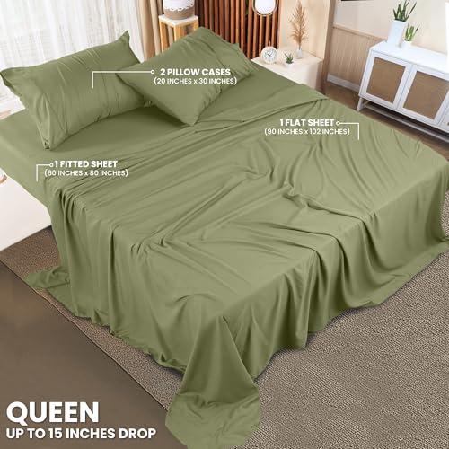 Image of Utopia Bedding Queen Size Sheet Set - 4 Piece Bed Sheets, Soft and Breathable Microfiber, Includes 1 Fitted Sheet, 1 Flat Sheet and 2 Pillowcases - Oeko-Tex - (Olive) (Pack of 2)