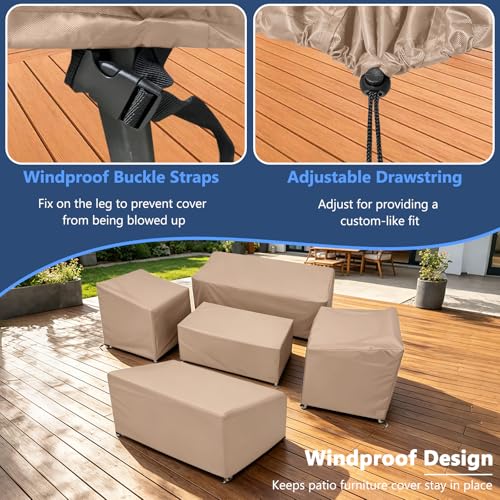 Image of STARTWO Patio Furniture Cover Set, 5 Piece Outdoor Furniture Cover Waterproof, 600D Heavy Duty Lawn Patio Set Covers (Brown,Large)