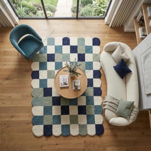 Image of SWEET HOMES Handwoven Shaggy Checkered Area Rug | Ultra Soft Plush Irregular Carpet with Anti-Skid, 6 x 10 Feet (183 x 305 cm), Multi Blue