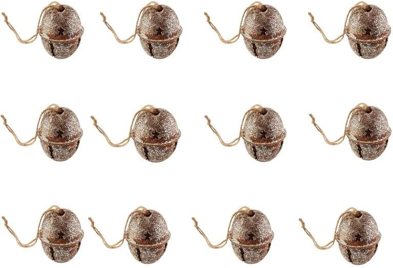 Factory Direct Craft Frosted Rusty Bell-(12 Pieces) These Vintage Look Rusty Frosted Glitter 2-1/2 Inch Jingle Bells Have a Jute String Hanger, Use as a Christmas Tree Ornament or as a Sleigh Bell