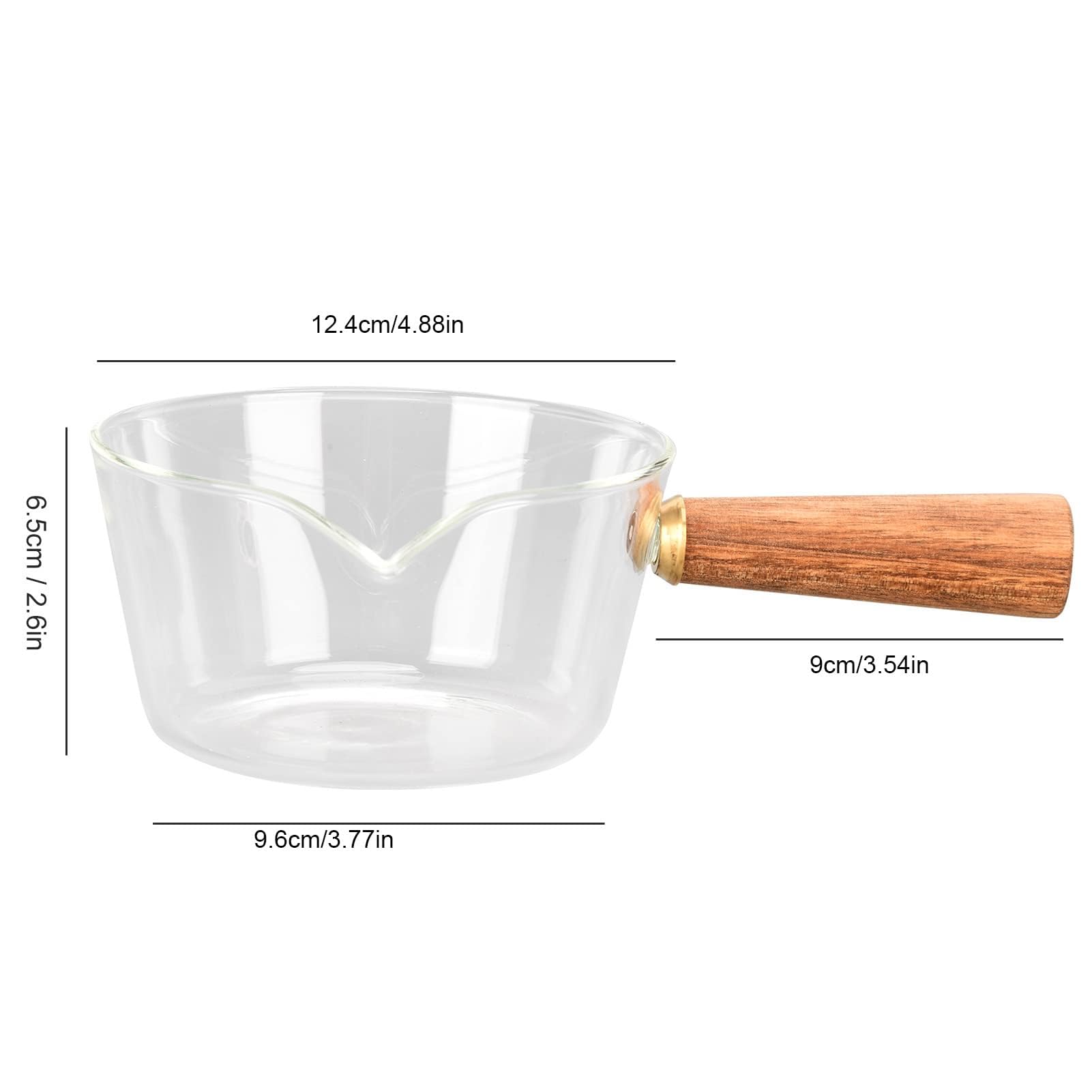 Ejoyous Pentola, lattiera in vetro con manico in legno, casseruola, casseruola, pastaiola con beccuccio a V, salsiera per latte, zuppa, pasta, uova, riso (400 ml)