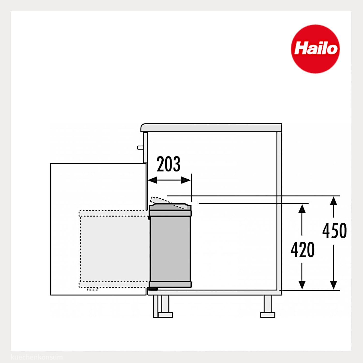 Hailo Abfallsammler 3416101 | Schwenkbarer Einbau-Mülleimer Duo 16 L | Poliertes Schwarzes Design | Für Schränke ab 45 cm Breite mit Drehtür | Platzsparend Einfache Montage | Hochwertige Verarbeitung