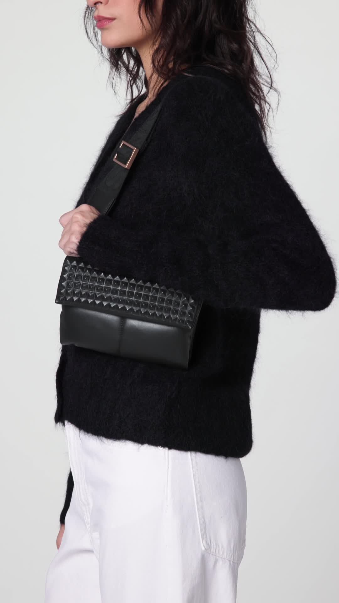 AllSaints Women's Ezra Stud Crossbody Black One Size: Handbags