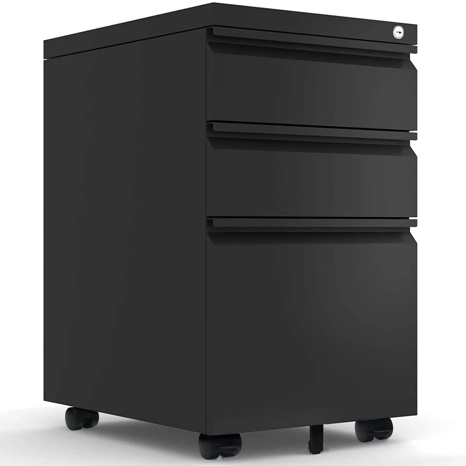 STRPRETTY BASICSTRPRETTY BASIC 3-Drawer Mobile File Cabinet with Lock, Metal Vertical Filing Cabinet for Legal/Letter/A4 Size, Rolling Office Cabinet Fully Assembled Except Casters (Black)