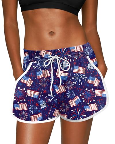 Image of For G and PL Women Summer Floral Beach Boardshorts with Pockets Swim Trunks