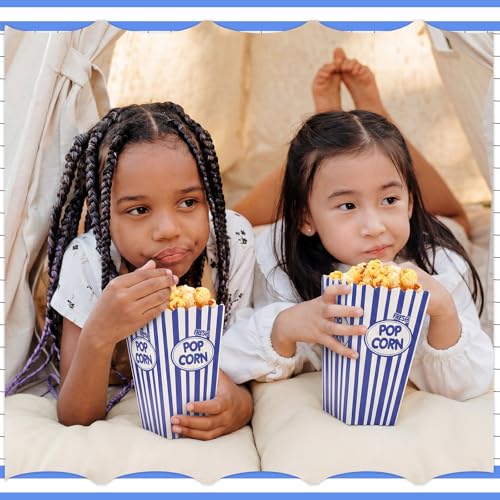Image of Xinnun 100 Pcs Popcorn Boxes 32 oz Classic Stripe Paper Popcorn Buckets Bulk Disposable Oil Proof Container Vintage Retro Open Top Holders for Movie Night Supply Theater Carnival Party(Dark Blue)