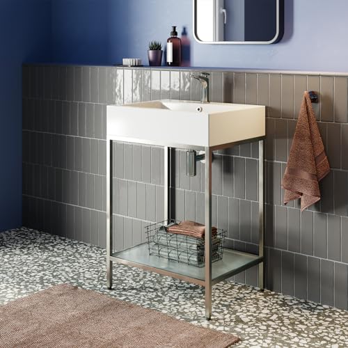 Image of Swiss Madison Pierre 24 Single, Freestanding, Open Shelf, Chrome Metal Frame Bathroom Vanity