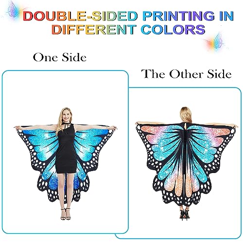 plainshe Butterfly Wings Double-Sided, Fairy Wings for Adults Halloween Costumes for Women 3PCS Butterfly Cape Set - Image 2