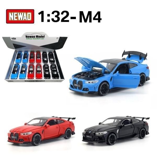 Image of WORSHIPER 1:32 Diecast Model Alloy B-M-W M4 Metal Pull Back Car with Sound Light, Openable Doors, Toy Vehicles for Kids Gift, car for Kids (B /M /W M4 Blue Color)