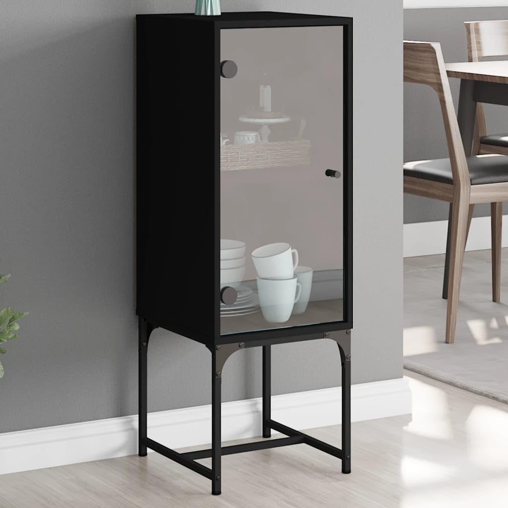 Aparador negro de 35x37x100 cm con puertas de cristal para almacenamiento