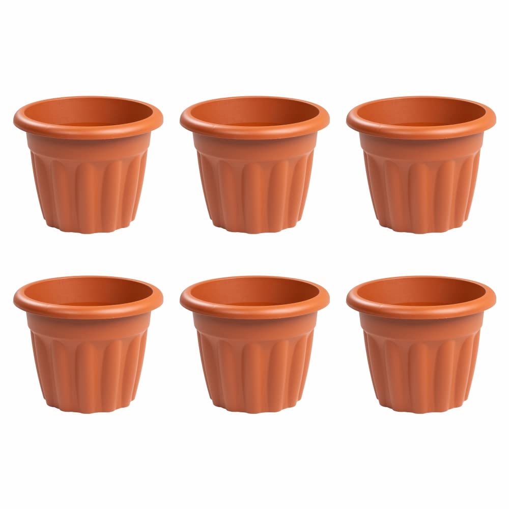 M1SS SET OF 6- Terracotta Round Planters 33Cm Traditional Flower Pots with Drainage Holes Suitable for Patio, Indoor and Outdoor Use Weather Resistant and Lightweight