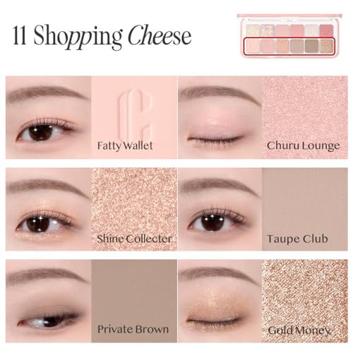 Image of CLIO Pro Eye Palette Air, 12-Color Matte & Shimmer Eye Shadow, Air-Fit Pigmented Buildable Color, Low Fallout, Warm Light Neutral Tone for Daily Makeup, Safe for Sensitive Eyes (11 SHOPPING CHEESE)