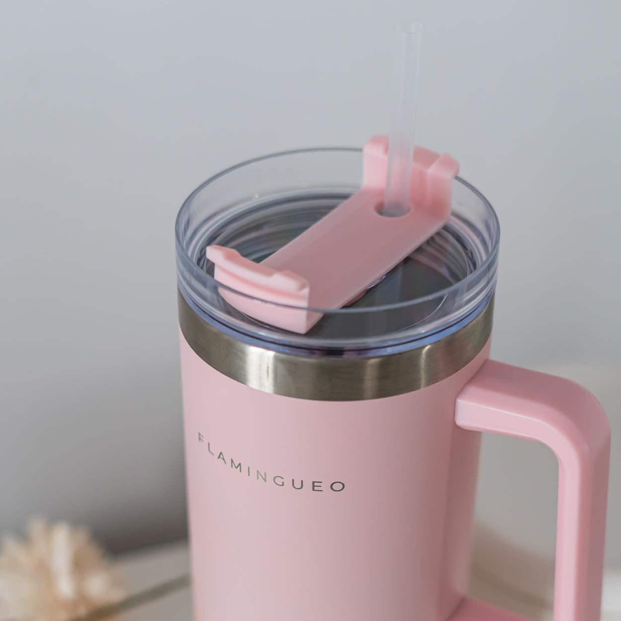 Flamingueo Borraccia con Cannuccia 1,18L - Borraccia Termica - Bevande Fredde 24h e Calde 10h - Acciaio Inossidabile - Con Manico - Tazza Termica - Rosa