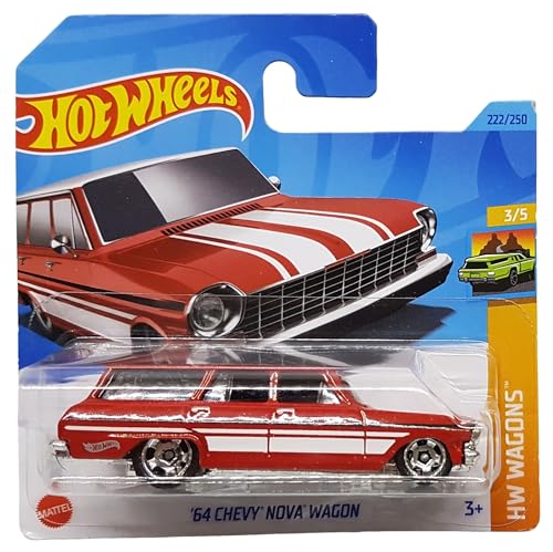 Hot Wheels - ´64 Chevy Nova Wagon - HW Wagons 3/5 - HKH70 - Short Card - GM - rojo - Mattel 2023-1:64