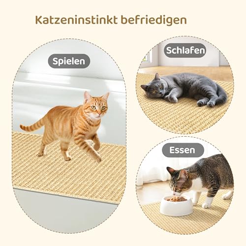 Kratzmatte Katze,2 Stück Kratzbretter Katze Wand,Sisal Teppich für Katzen, Selbsthaftender Kratzwand für Katzenz, Sisalteppich Katzen Kratzbrett,50x25cm,Beige