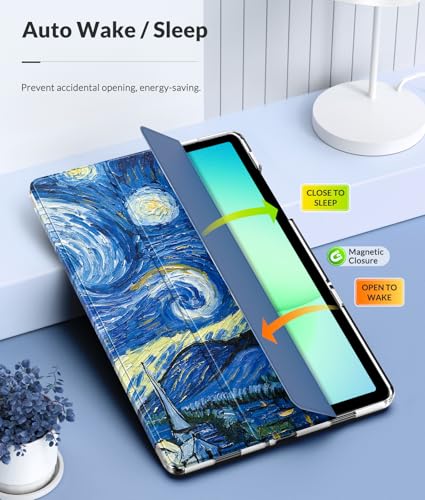 Image of MoKo Case for Samsung Galaxy Tab A11+ Plus 11 inch 2025, Starry Night Blue | Fit Samsung Galaxy Tab A9+ Plus 2023 with Soft TPU Translucent Back Protective Cover Trifold Stand Case, Auto Wake /Sleep