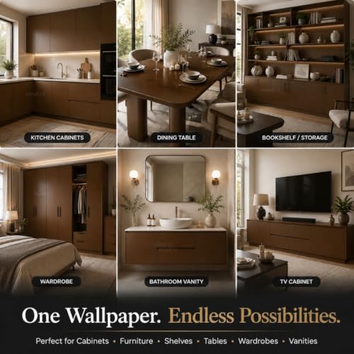 Image of HOME13 Dark Brown Wallpaper Peel and Stick Wallpaper Self Adhesive Contact Paper for Cabinets Decorative Brown Wallpaper for Bedroom Walls Removable Matte Vinyl Sticker(20x80 Inch)