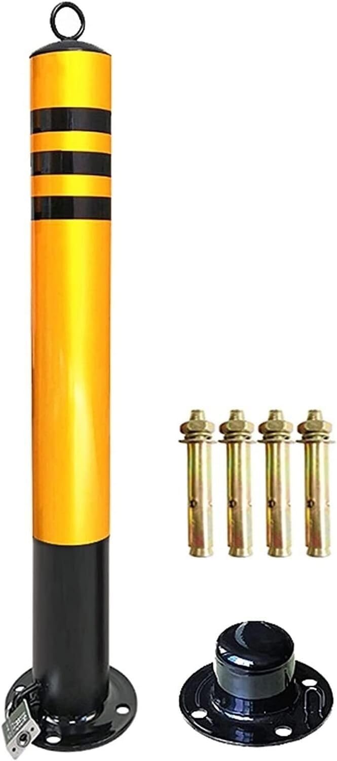 GTHTUHFD Parking Security Parking Guardrails For Driveways Removable Metal Security Post Bollard With Padlock Reflective Traffic Cones Safety Bollard Post-Black-600X76Mm,Black-600x76mm