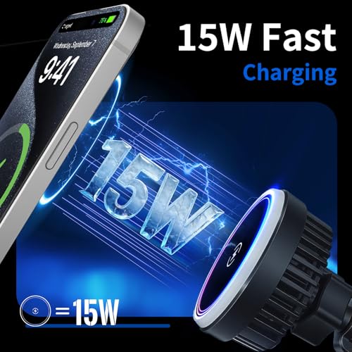 Image of Magnetic Phone Holders for Your Car, Magsafe Cooling Car Mount Charger, Vent & Dashboard Cell Phone Mount, 15W Wireless Fast Charging for iPhone & Android, 360 & Hands Free, Summer Car Accessories