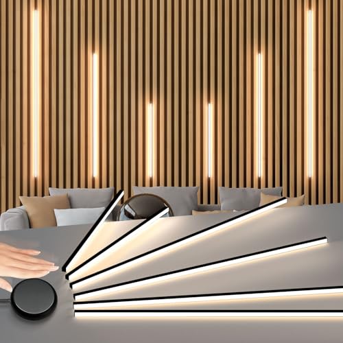 Lichaser Schwarz Eingebetteter LED für Akustikpaneele 6 Dimmbar LED Strip Warmweiss für Wandpaneele Parallel mit Sensor Selbstklebend Licht für Akustikpaneel Regal (2 * 40+2 * 60+2 * 90 cm)