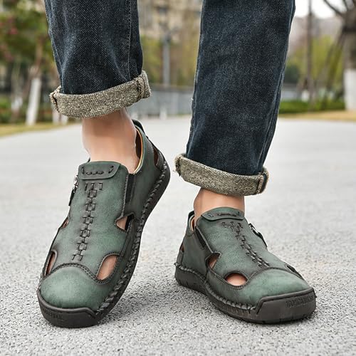 Mens Leather Sandals Hollow Closed Toe Summer Outdoor Casual Beach Shoes Casual Sports Sandals3