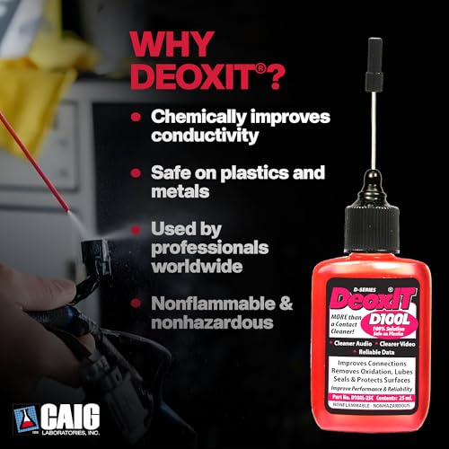 Image of DeoxIT D100L-25C Contact Cleaner with Precision Needle & Brush - Cleans, Deoxidizes, Lubricates & Protects - Electronic Contact Cleaner for Audio, Automotive, Electrical, Marine & More