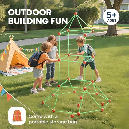 Tiny Land Glow Fort Building Kit for Kids Creative Fort Indoor & Outdoor Construction Toys with 86 Rods and 44 Balls for 5-12 Year Old Boys & Girls STEM Building Toy Gifts with Storage Bag - Image 4
