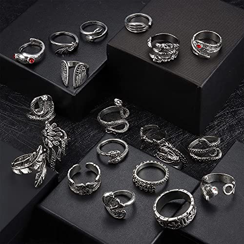 Helicopchain 20Pcs Vintage Punk Rings for Men Women Adjustable Open Gothic Knuckle Rings Set Y2K Rings Frog Snake Dragon… - Image 5