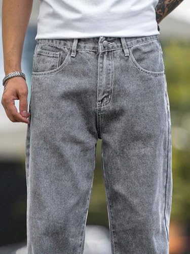 Image of KOTTY Men's Baggy Straight Fit Denim Jeans Washed Wide Leg Urban Fashion Comfortable Trendy Style