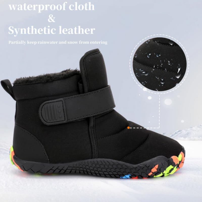 Toddler/Little/Big Kids Barefoot Snow Boots for Winter,Unisex-Child Wide Toe Box Hiking Boots,High Top Winter Snow Boots,Zero Drop Sole,Fur Lined3