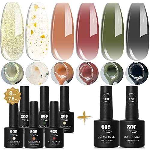 YTD Likomey UV Nagellack Shellac Set,6 Farben Transluzent mit Base und Top Coat Kit,Farbgel für Gelnägel Maniküre Jelly…
