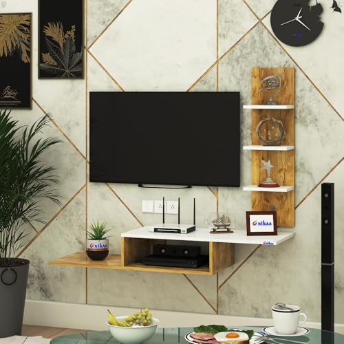 Image of Anikaa Thomas Engineered Wooden TV Unit /TV Stand /Wall Mounted TV Unit /TV Cabinet /TV Entertainment Unit (Giantwood /White) - Ideal for Upto 43 inch(D.I.Y)