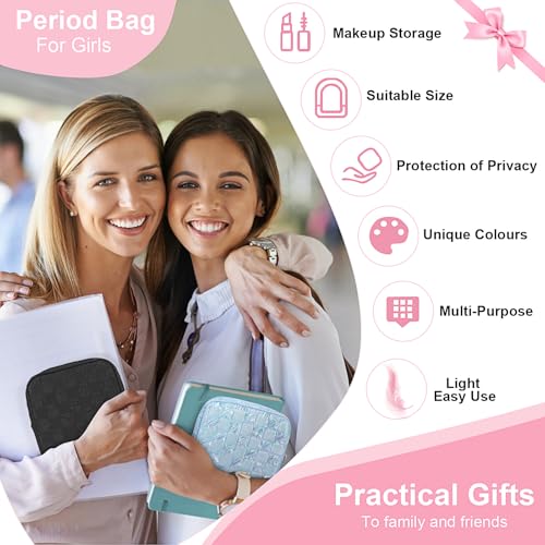 Image of Sanitary Napkin Storage Bag Polyester Fabric Period Bag for Teen Girls Sanitary Pad Pouch for Sanitary Napkins /Tampons /Panty Liners Privacy Protector Pad Bag (Bubble-Check, Pink)