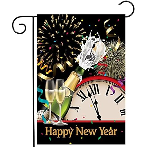 Pickako Happy New Year Decorations Firework Champagne Confetti Holiday Garden Yard Flag 12 x 18 Inch, Double Sided Outdoor Decorative Welcome flags Banners for Home House Lawn Patio Cover