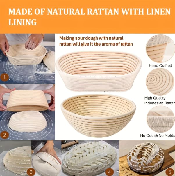 Kit de démarrage au levain, 21 pièces – Panier à baneton, pot de démarrage, écharpe à pain, fouet à pâte et ensemble d'accessoires de pâtisserie pour boulangers amateurs et débutants
